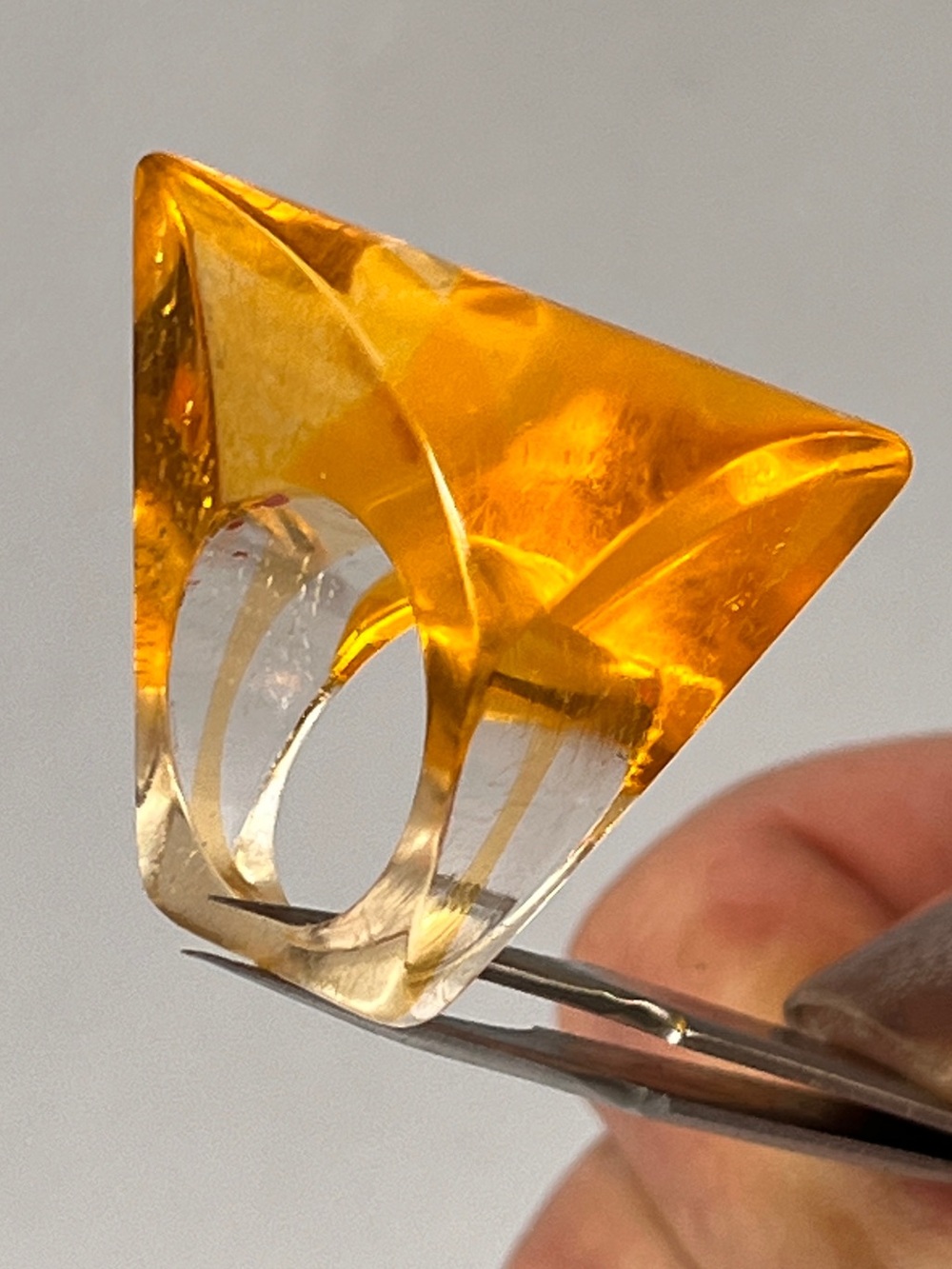 Vintage 7 Lucite Angular Optic Stripe Ring Mid Century Modern Geometric Yellow